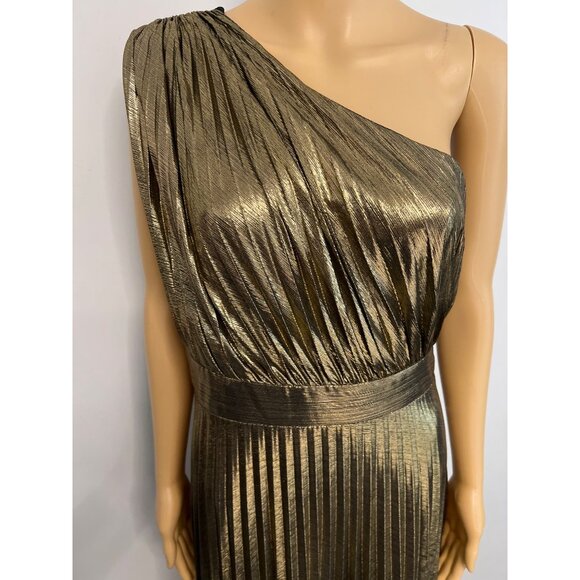 Metallic One-Shoulder Pleated Dress Prom Evening Gown Womens Party Wear Size L - Picture 4 of 15
